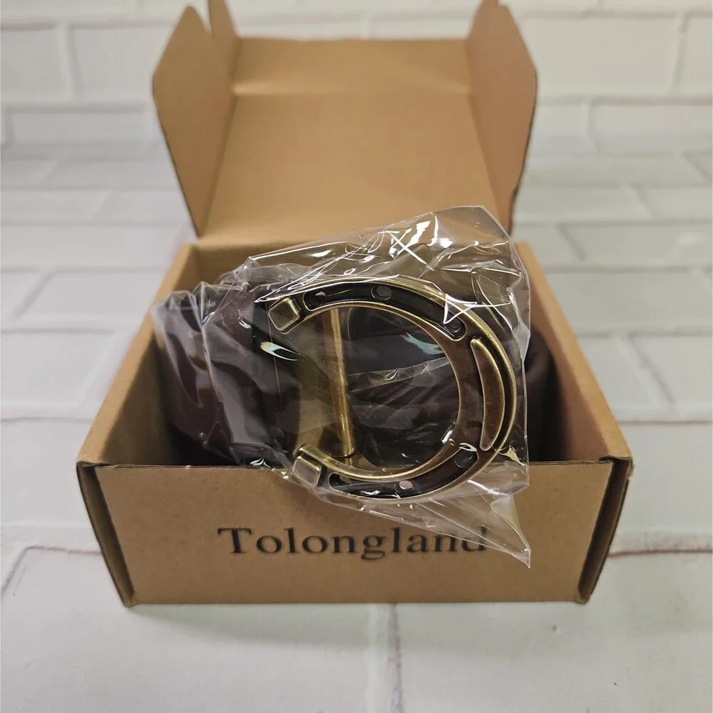 Tolongland Brown Golden Colored Horseshoe Belt 1.5